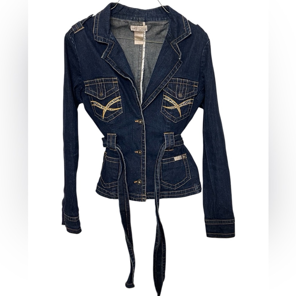 Baby Phat Dark Blue Denim Jacket with detachable belt and Gold Accents